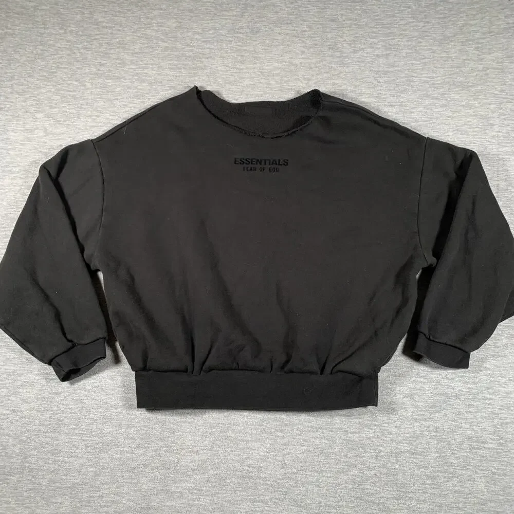 Fear Of God Essentials Sweatshirt Mens XS Black Crewneck Fleece Logo Graphic